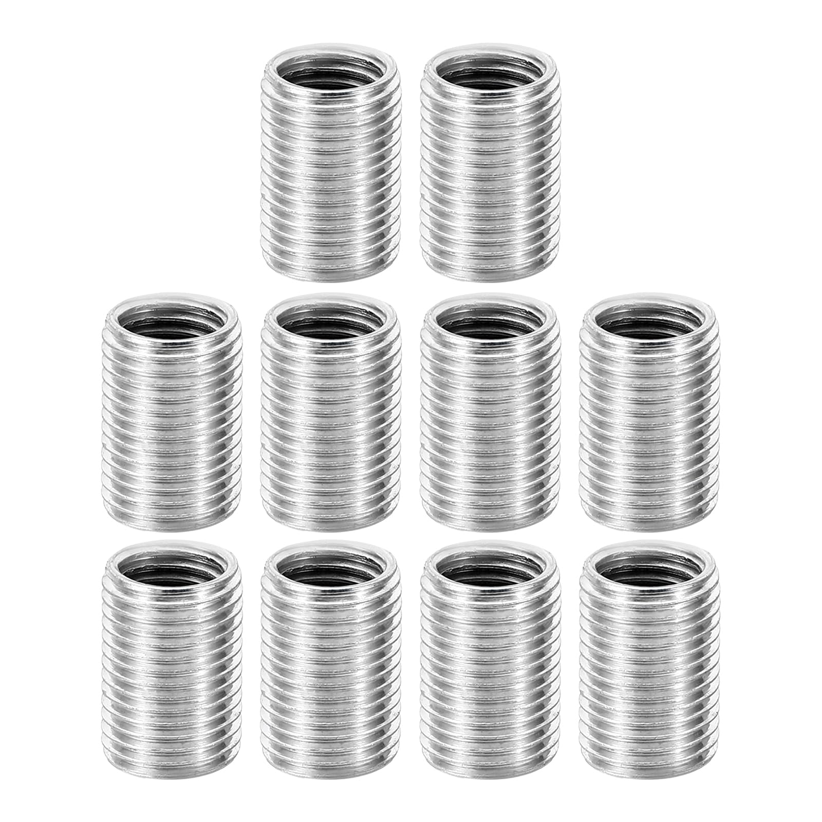 PATIKIL M10xM8x15mm Metal Threaded Repair Insert Nut, 10Pcs Male to Female Fine Thread Sleeve Inserts Reducing Nut Adapter Reducer Screw Sleeves, White Zinc