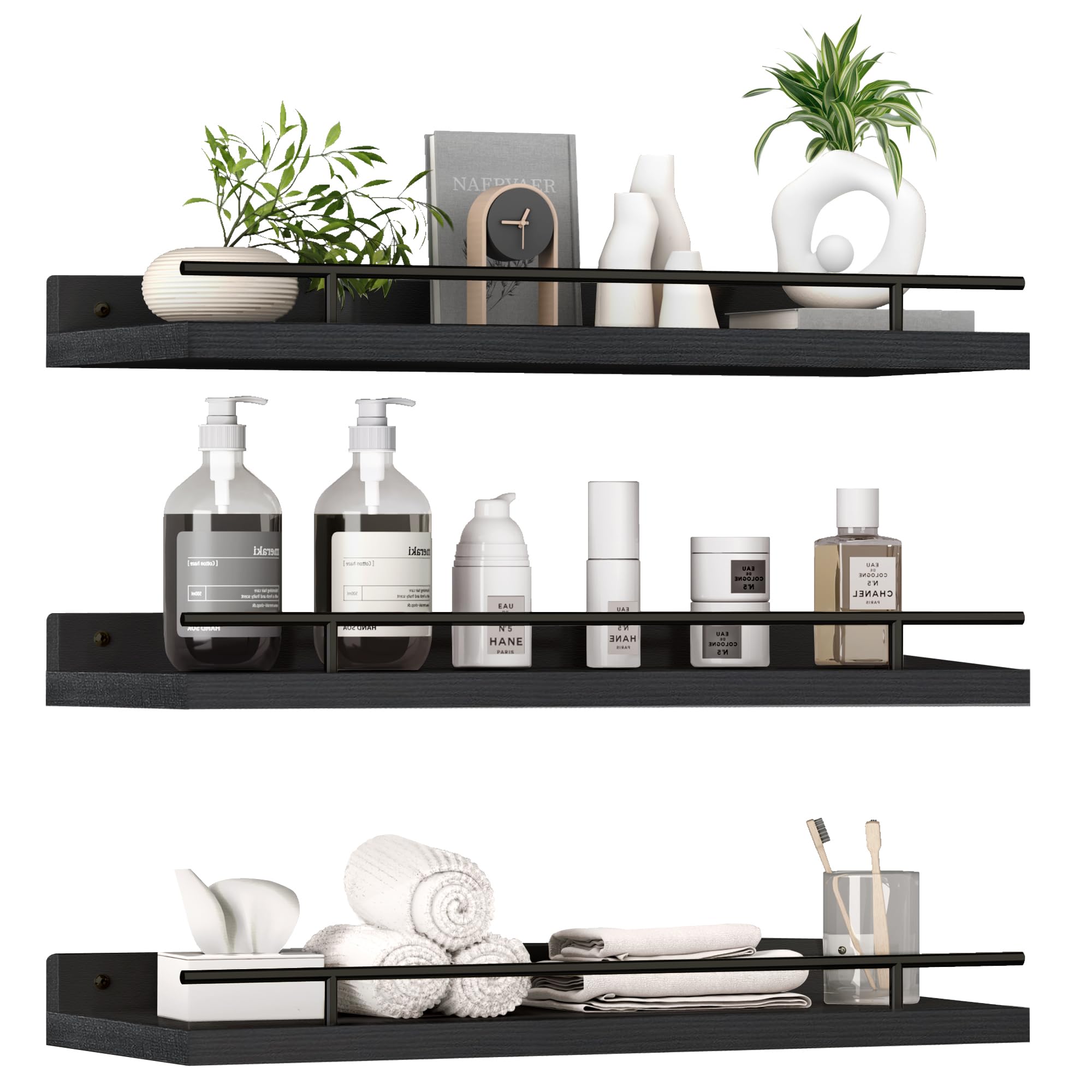 ZVZM Floating Shelves Wall Mounted Shelf, 3 Set Wood shelves for wall, Picture Ledge Display Racks Spice Racks Decorative Wooden Wall Shelves For Bathroom Living Room Kitchen Home Office Laundry room.