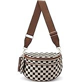 Duyijiff Crossbody Bum Bags for Women - Checkered Cross Body Bumbags Large Fanny Pack Trendy Belt Purse for Daily (A01 Brown)