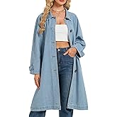 LifeShe Denim Trench Coat Women Midi Long Jean Jacket Oversized Single Breasted Maxi Duster Overcoat