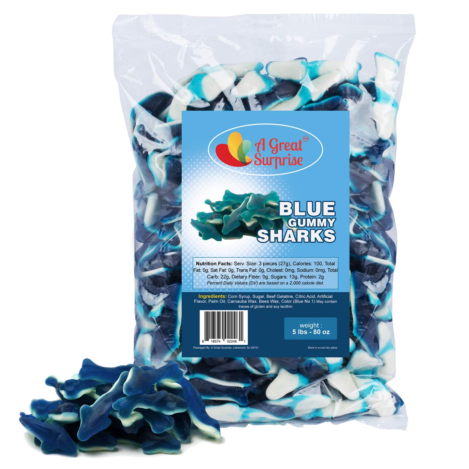 Gummy Sharks - Gummy Sharks Candy - Gummy Sharks Bulk - Blue Candy - Bulk Candy - 5 Pounds (Blue)