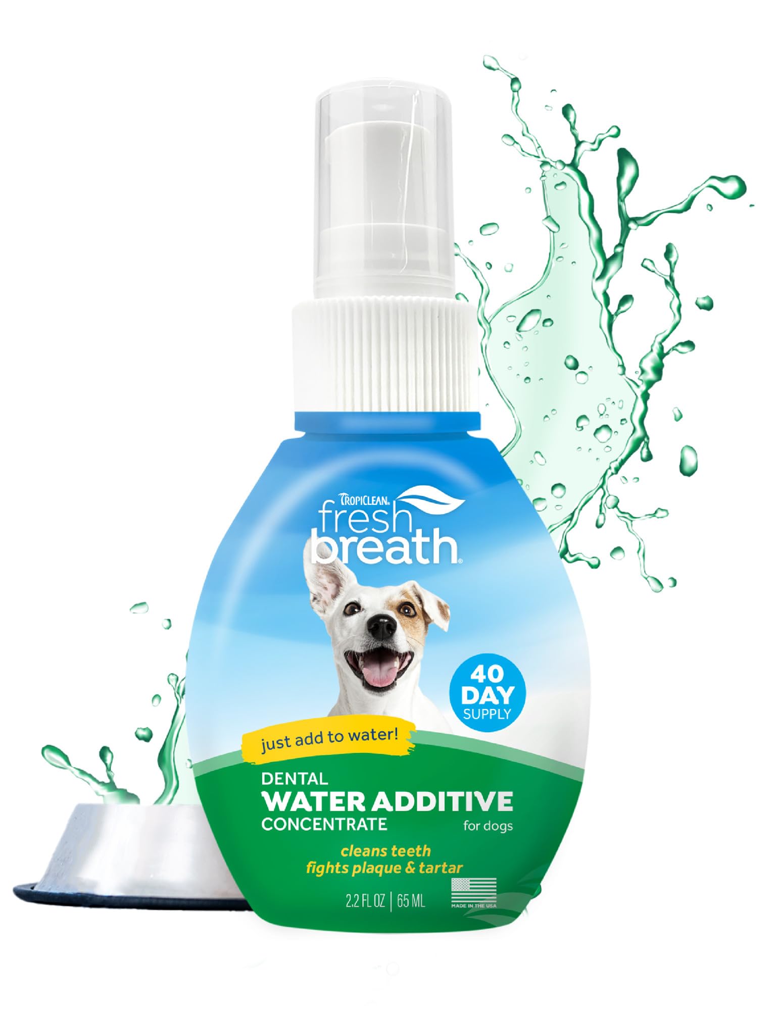 TropiClean Fresh Breath Water Additive Concentrate for Dogs | Breath Freshener and Teeth Cleaning Solution | No Brushing Required | 65 ml