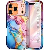 Btscase Compatible with iPhone 17 Pro Case 6.3 Inch 2025,Marble Pattern 3 in 1 Heavy Duty Shockproof Full Body Rugged Hard PC+Soft Silicone Drop Protective Women Girl Phone Cases, Pink