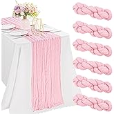 6 Pieces Pink Easter Spring 10FT Cheesecloth Table Runner Boho Gauze Fabric Table Runner Rustic Sheer Runner for Wedding Birthday Baby Shower Party Boho Table Decoration(Pink)