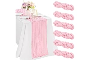 JALANCY 6 Pieces Pink 10FT Cheesecloth Table Runner Boho Gauze Fabric Table Runner Rustic Sheer Runner for Wedding Birthday Baby Shower Party Boho Table Decoration（Pink）