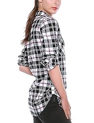 Match Womens Button Down Flannel Plaid Shirts roll