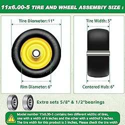 Upgrade 11x6.00-5" Flat Free Tire,2Pcs Solid Smooth