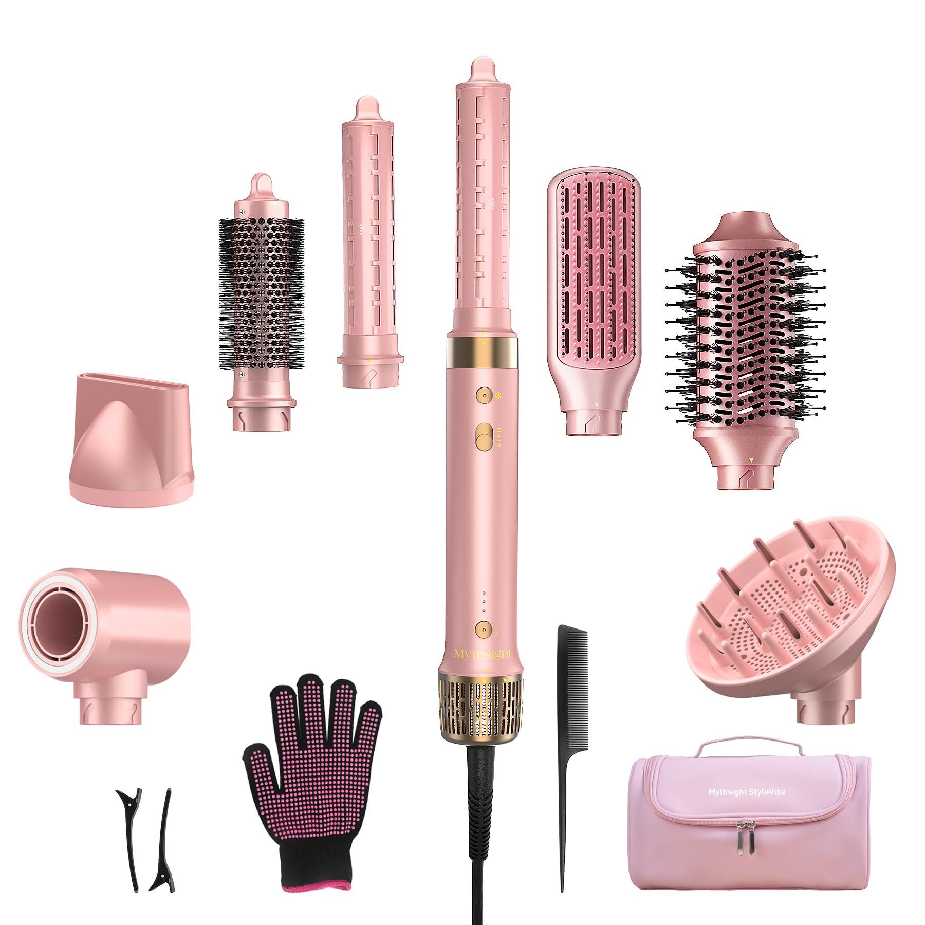 Photo 1 of Mythsight StyleVibe 8-in-1 Air Styler, Hair Dryer & Blow Dryer Brush with Travel Case - Auto Wrap Curls (L/R), Fast Drying, Thermal Round Brush for Smooth Blowouts & Frizz-Free Volume, No Heat Damage
