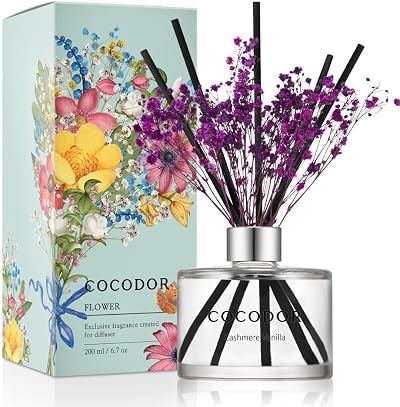 COCODOR Flower Reed Diffuser Set 6.7oz Cashmere Vanilla Sticks Home Fragrance
