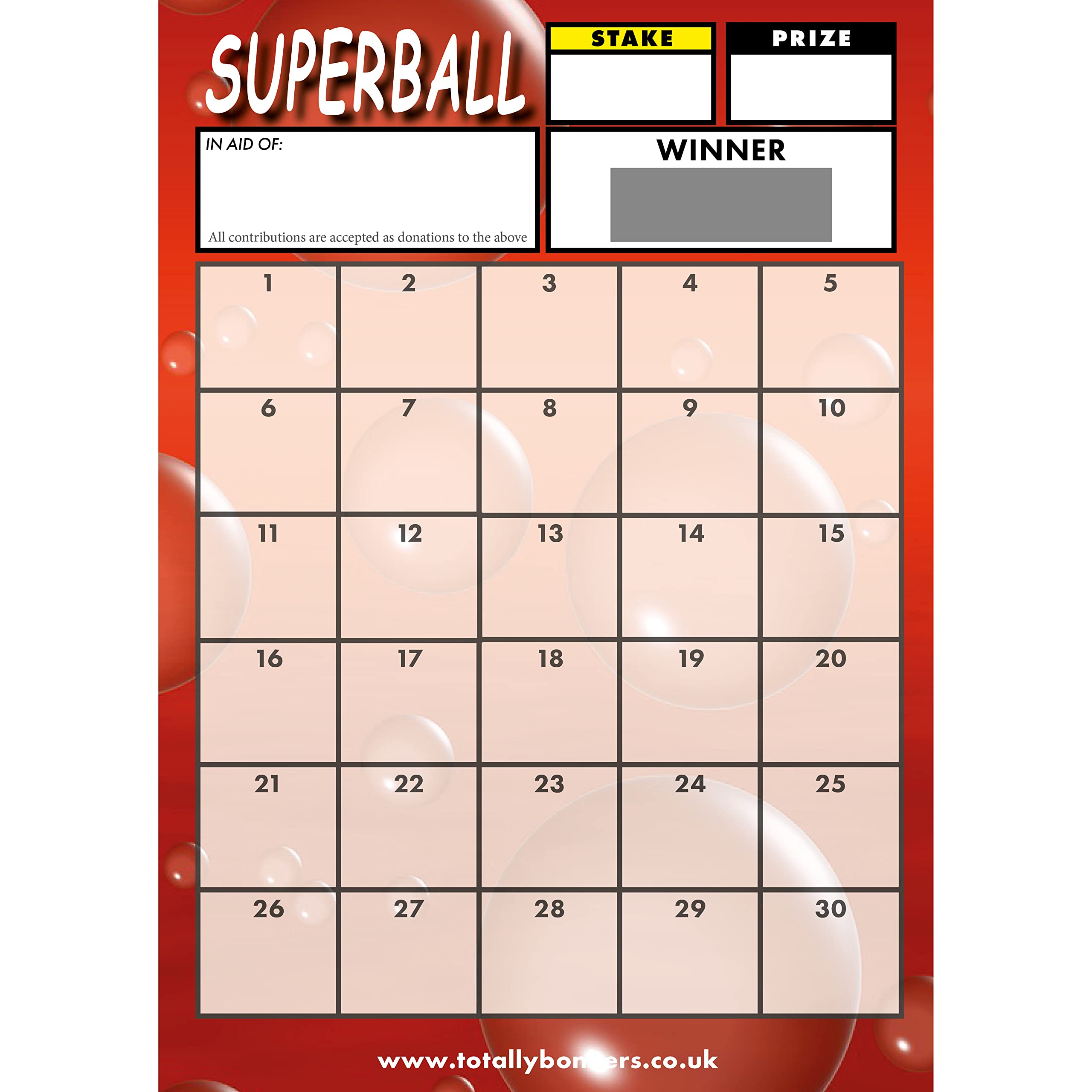 Totally Bonkers - Superball Fundraising Scratch Cards - 30 Square - A6 (148x105mm) -10 Pack - TB0054 - Blind Card