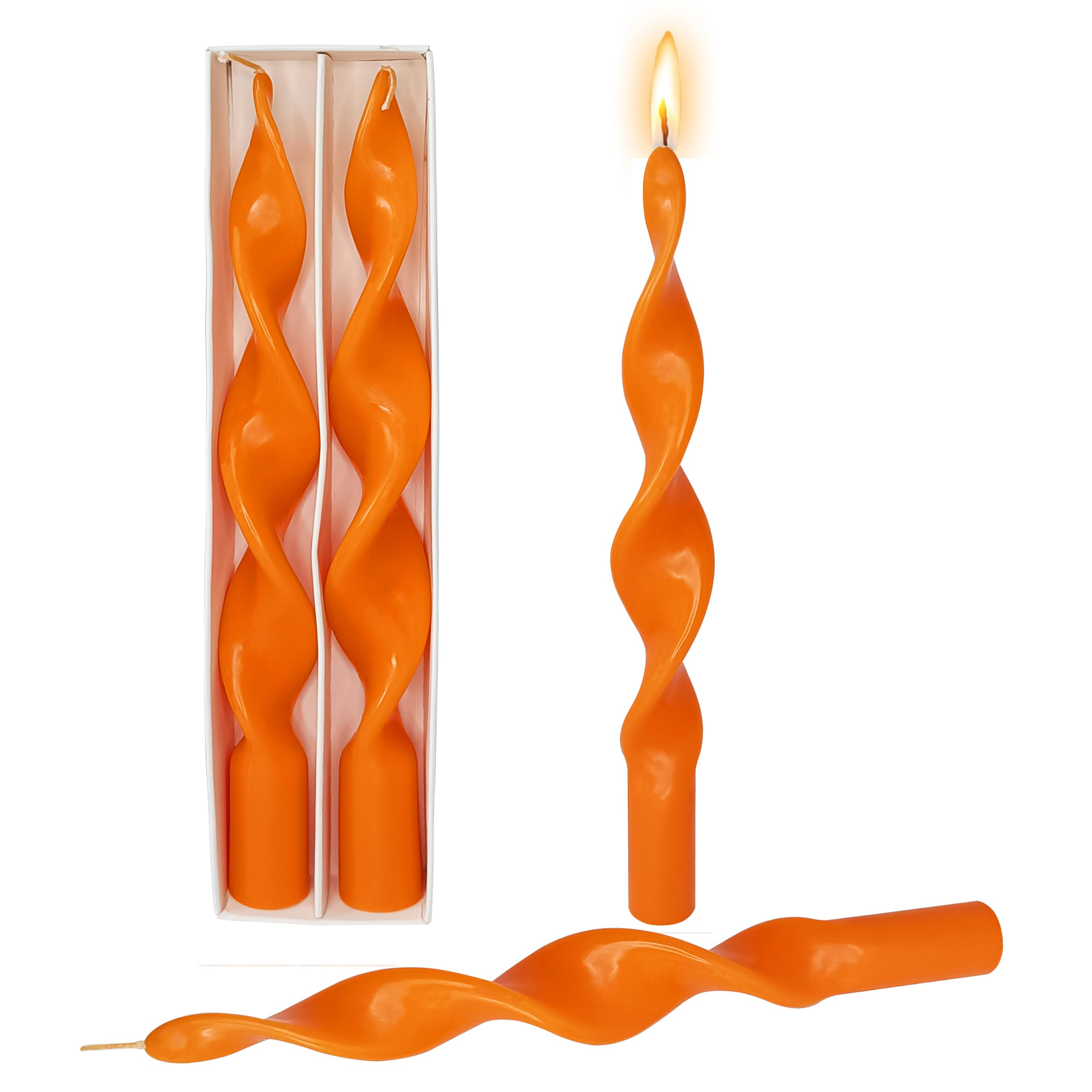 Photo 1 of 10 Inch Spiral Taper Candle Candle Sticks Handmade Unscented Set of 2 Smokeless Long Candle Dripless Tapered Candles for Halloween Thanksgiving Decoration(Orange)