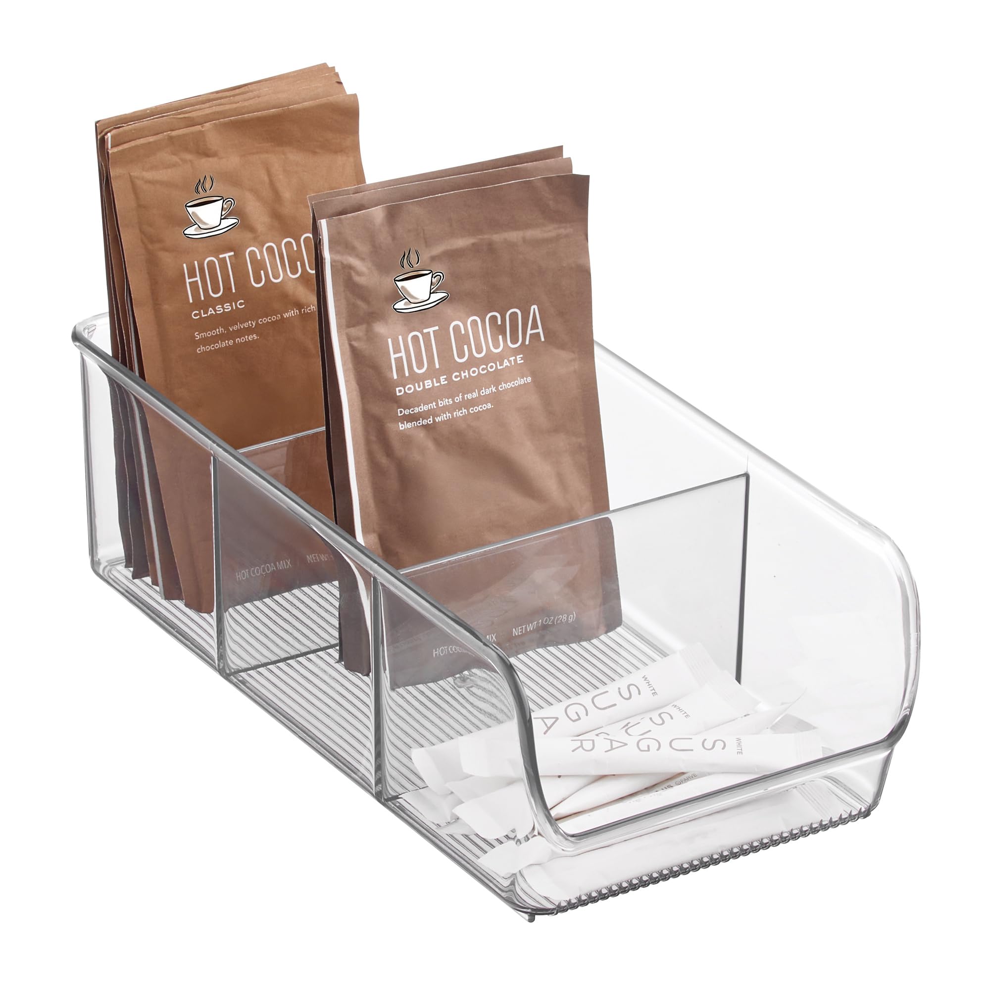 iDesign Storage Box with 3 Compartments, Medium Size Plastic Kitchen Organiser for Fridge and Pantry, Fridge Storage Bin for Food, Drinks and Condiments, Clear