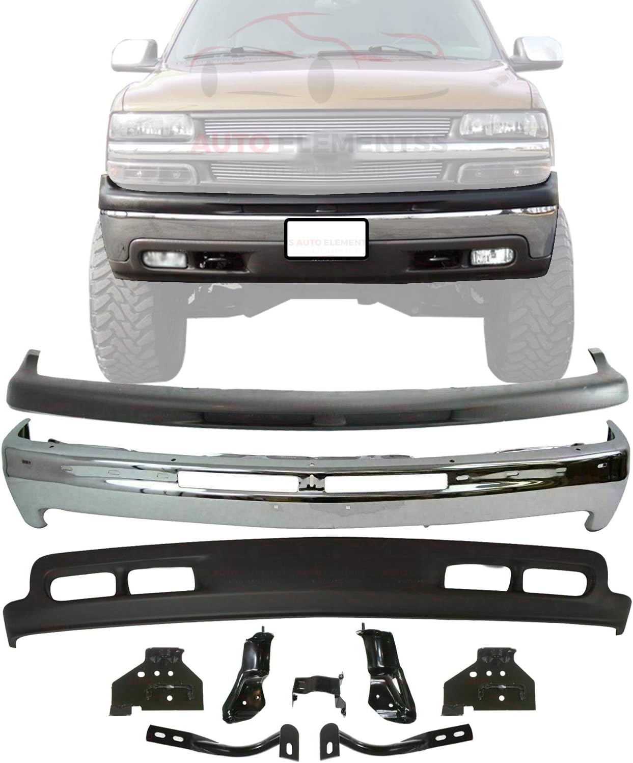 New Front Bumper Chrome Steel w/Brackets+Upper Textured
