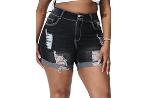 ALLEGRACE Plus Size Denim Shorts Women High Waisted Stretch Summer Jean Shorts