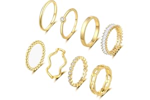 WFYOU Gold Rings for Women Non Tarnish 8PCS 14K Gold Plated Stacking Rings for Women Band Simple Cute Stackable Knuckle Silver Rings for Women Dainty Gold Statement Rings Gold Ring Set Size 4-11