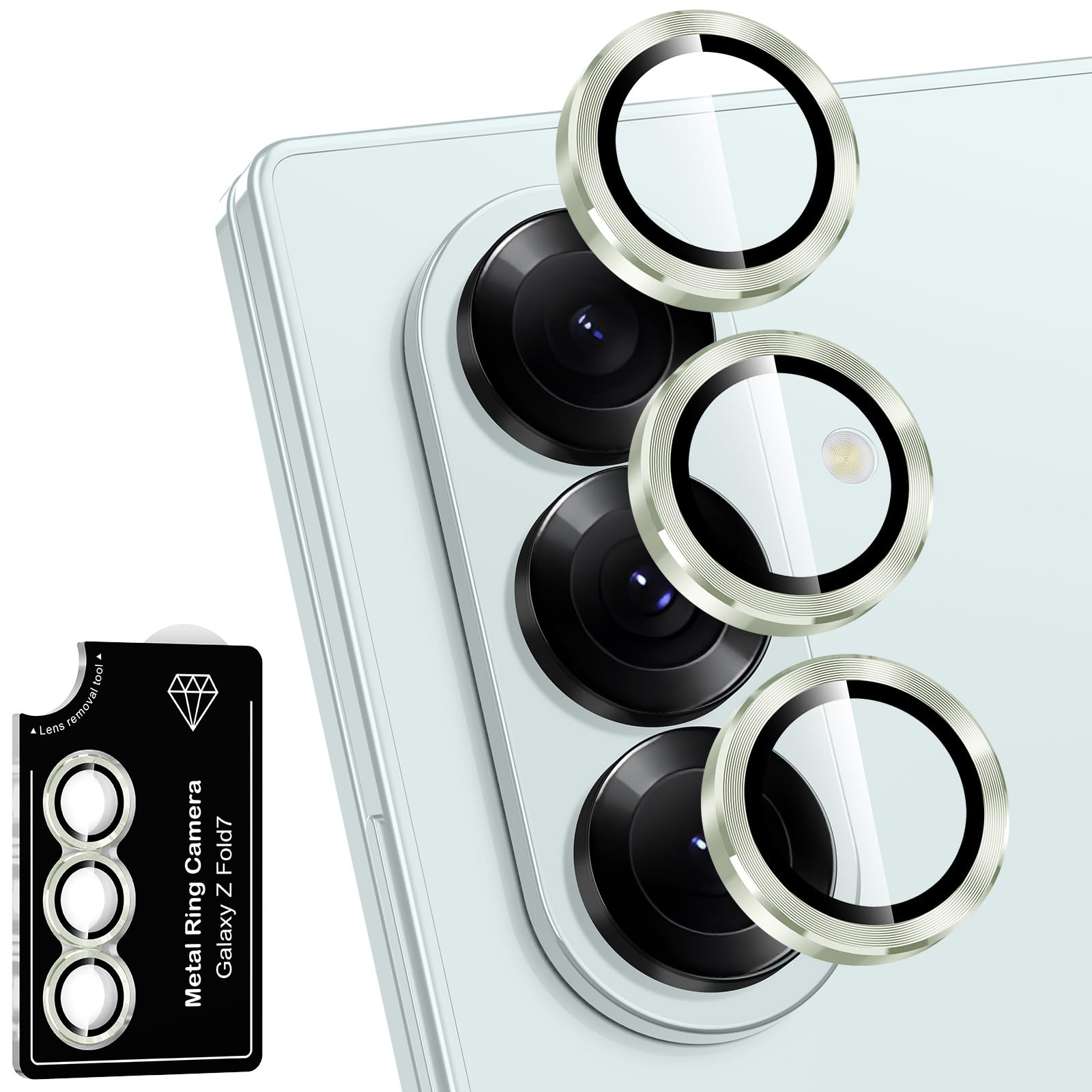 Avocase for Samsung Galaxy Z Fold 7 Camera Lens Protector, Individual Metal Ring Tempered Glass Lens Cover, [Strong Adsorption] Scratch Resistant Ultra-Thin HD Clear Lens Cover, 1 Set-Pastel Green