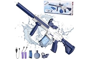 HUGEWAY Electric Water Gun,Squirt Gun Toy,Automatic Water Gun Blaster Up to 35 FT Long Range,Outdoor Pool Party Shooting Game Toy with 2 Kits Batteries & 2 Water Tanks,Ideal Summer Toy Gift for Kids & Adults