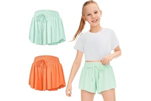 RISSCAN Girls Athletic Flowy Shorts with Pocket - 2 in 1 Butterfly Shorts for Teen Girls Youth Running Sports Spandex