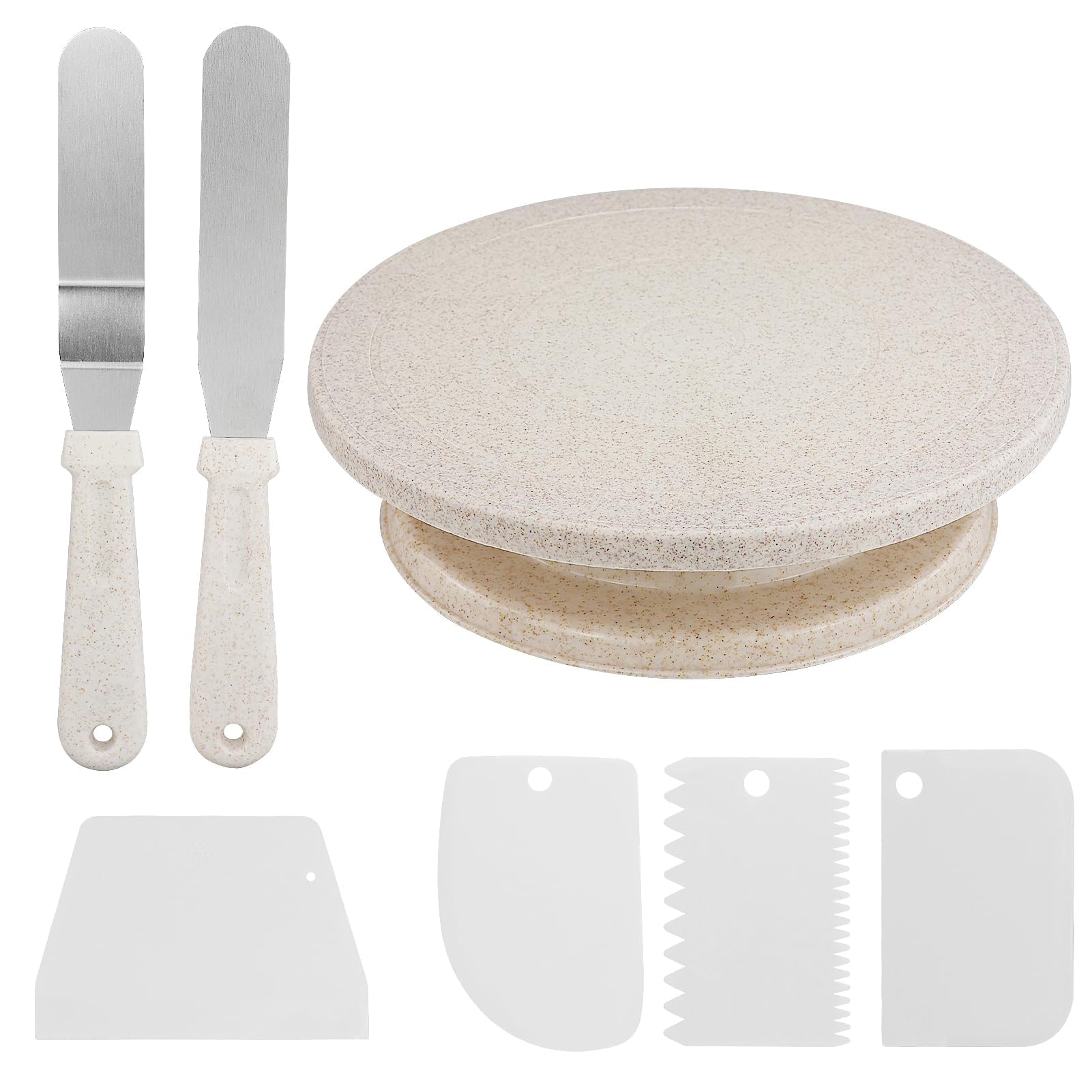 7 Pcs Cake Decorating Kits Supplies Include 1 Cake Turntable 2 Icing Spatula 4 Icing Smoother Scraper for Easy Cake Frosting Decorating Making