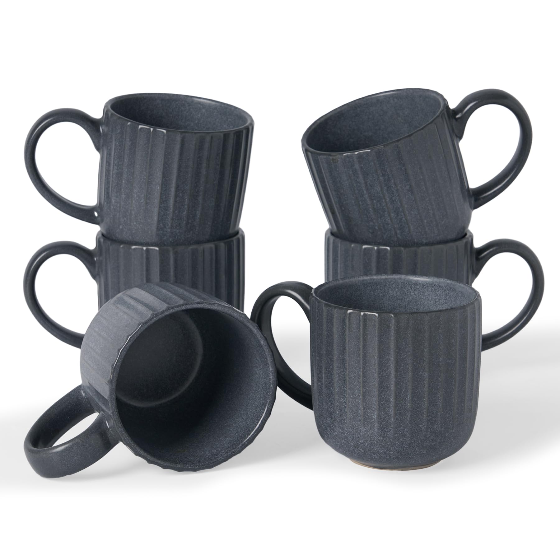 famiware Coffee Mugs Set of 6, Starlight 11 oz Mug Cup Set with Handle for Coffee, Tea, Cocoa, Milk - Ceramic Stoneware Mug Set, Matte Black Grey Image