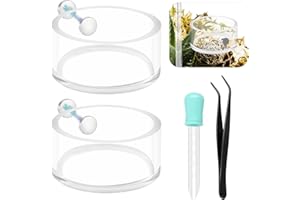 2+2 PCS Jumping Spider Magnetic Feeding Dish with Dropper & Tweezer, Magnetic Water Bowl, Reptile Feeding Tongs, Tiny Food Dishes Water Dish for Jumping Spider, Tarantula&Other Small Pets-Coldairsoap