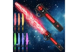 GENQIANG Light Up Sword, Flashing Dueling Sabers for Kids with FX Sound Retractable Blade, 7 Light Color War Warriors Weapon Toy, Cool Halloween Cosplay Costume Party Decoration Christmas Birthday Gift Black