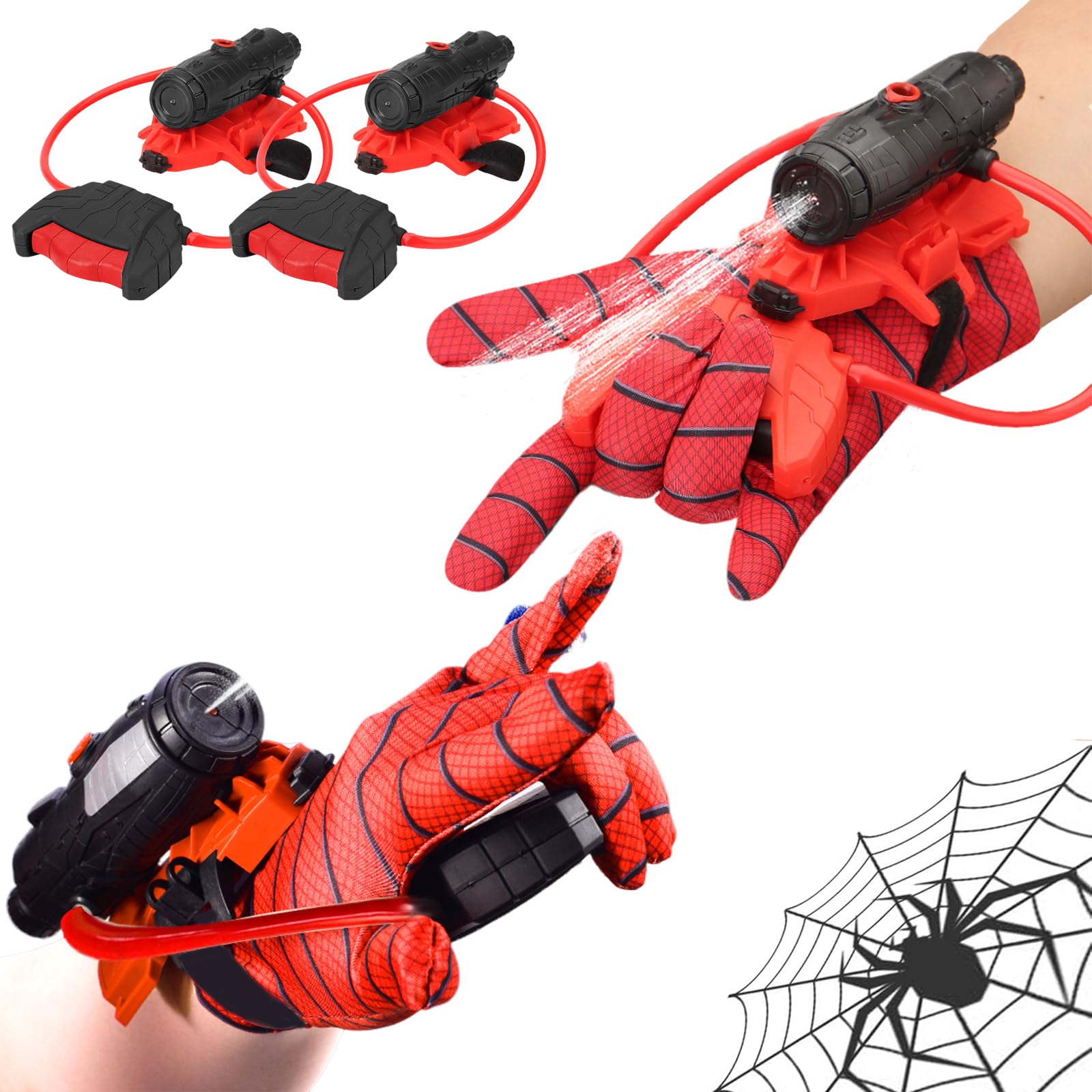 View 1 of 2 Pcs Spider Web Water Gun Shooter, Summer Water Toy for Boys 3 4 5 6 7 8, Funny Children Educational Toys, Spider Gloves Hero Cosplay Gift for Kids?2PCS
