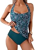 Eomenie Womens Halter Tankini Bathing Suit Ruched