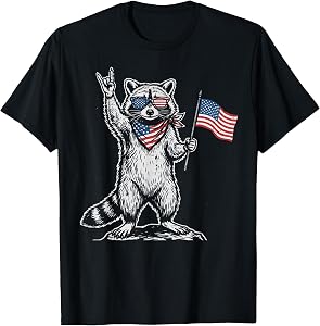 4th of July Raccoon US Flag Rock Patriotic Men Boys Kids T-Shirt