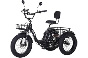 NARRAK Electric Tricycle for Adults,Fat Tire Folding Electric Trike,3 Wheels Electric Bicycle Bikes, Peak 1350W Step-Thru Etrike with Removable Battery and Large Basket for Women Men