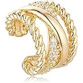 MTMY Gold Ear Cuff Earring for Women 14K Gold Plated Cubic Zirconia Non-Pierced Clip on Cartilage Chunky Ear Cuffs Hypoallergenic Jewelry