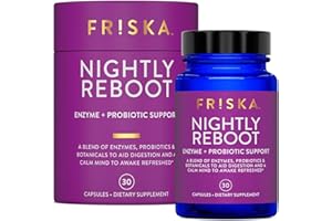 FR!SKA FRISKA Nightly Reboot Enzyme and Probiotics Supplement, Promotes Better Digestion and Sleep, Supports Gut Health for Men and Women, Melatonin, Chamomile, 30 Capsules