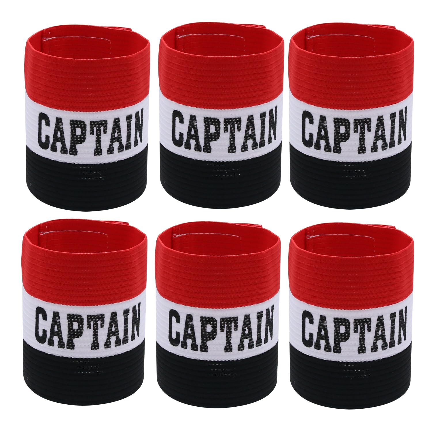 Hosifiy 6Pcs Football Captain Armband, Nylon Elastic Black Red Football ArmBands Adjustable Football Arm Bands C Arm Band for Youth Adult Sports Training