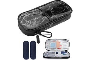 SMYV Insulin Cooler Travel Case with 2 Reusable TSA Approved Ice Packs, Diabetic Supplies Cooling Organizer for Insulin Pen, Compact for Daily Life and Trip (Marble Black)