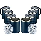 MEWAY 12oz Coffee Mug With Handle 8 Pack Bulk,Stainless Steel Insulated Travel Tumblers With Sliding Lid,Double Wall Vacuum Camping Cup for Hot & Cold Drinks Tea (Navy, 8)