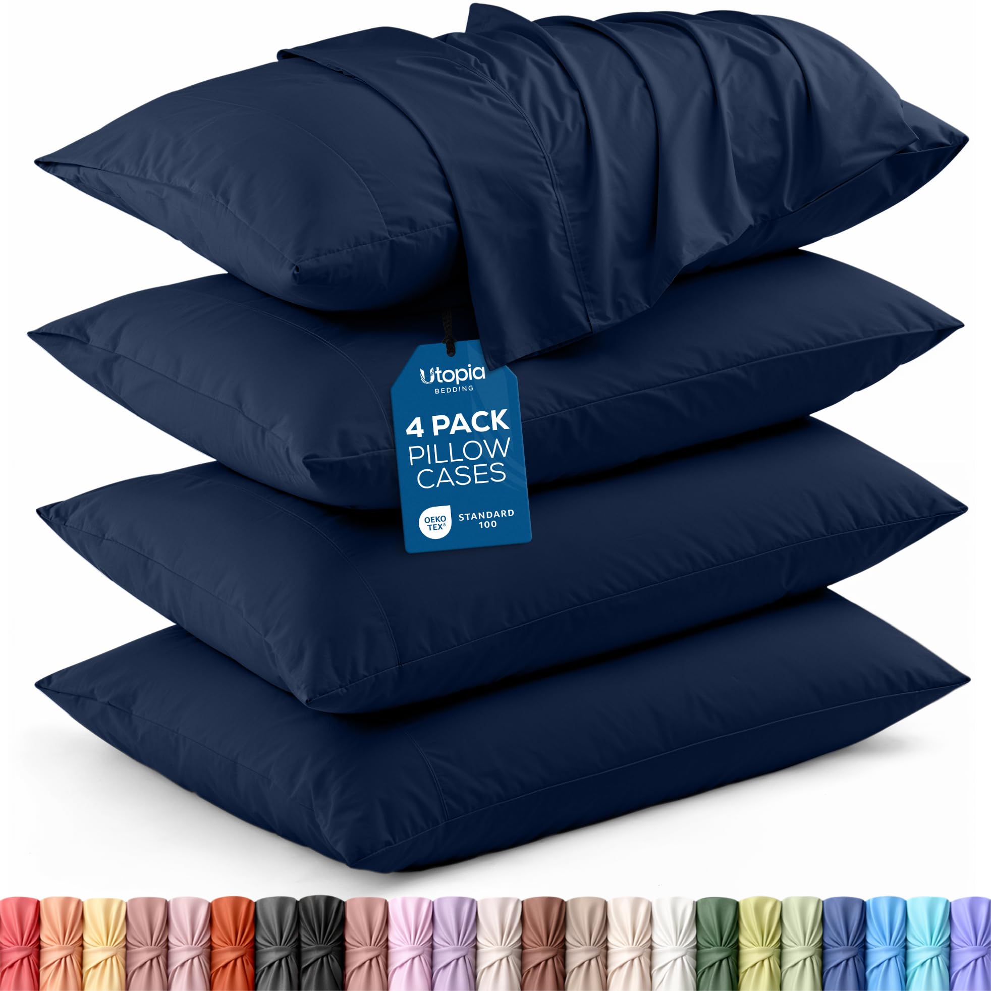 Pillow Cases Standard Size Set of 2, Ultra Soft Comfy Pillow Covers, Navy