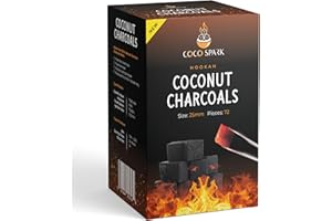 COCO SPARK Coconut Hookah Charcoals- 72 Pieces, 25mm Coconut Shell Briquette Coals, Premium Natural Charcoal for Long-Lasting Heat, Low Ashe, Odor-Free