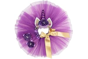 Nishine Toddler Baby Girls Layered Tutu Skirt Dress with Glitter Unicorn Horn Headband Outfit for Birthday Party