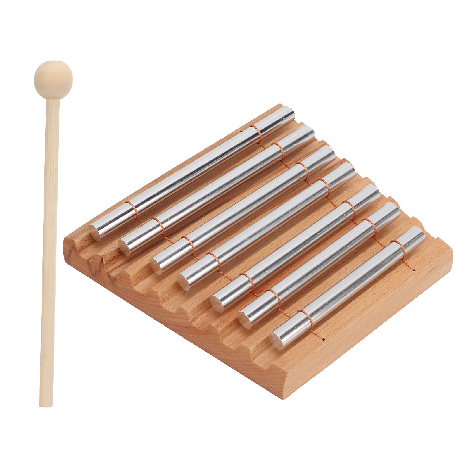 Hand Chimes Bar, Wood Colour Metal Musical Percussion Instrument Energy Chime Beech 7 Tone with Mallet for Meditation for Yoga