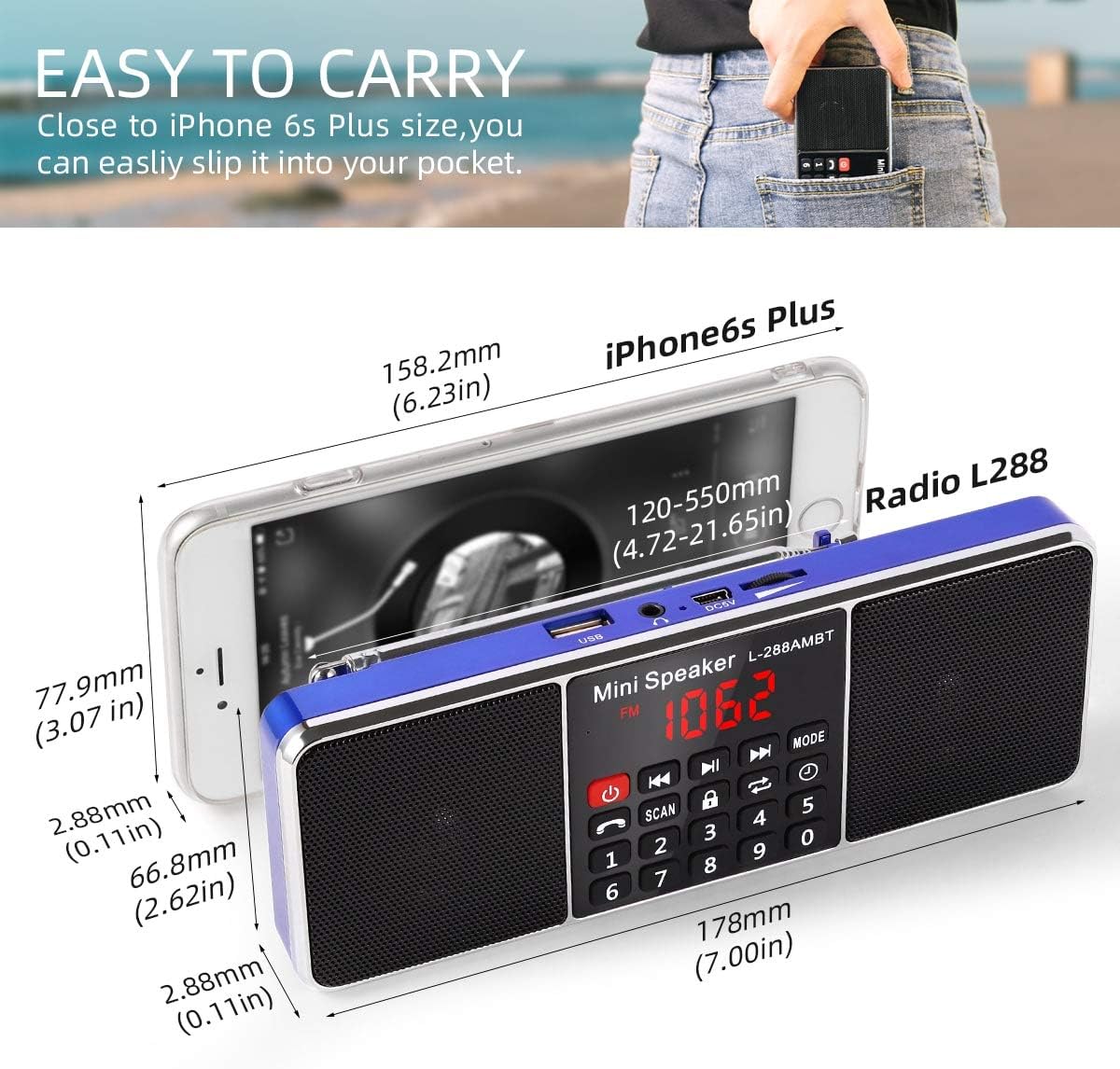 PRUNUS J288 Portable Radio AM FM Battery Operated Radio