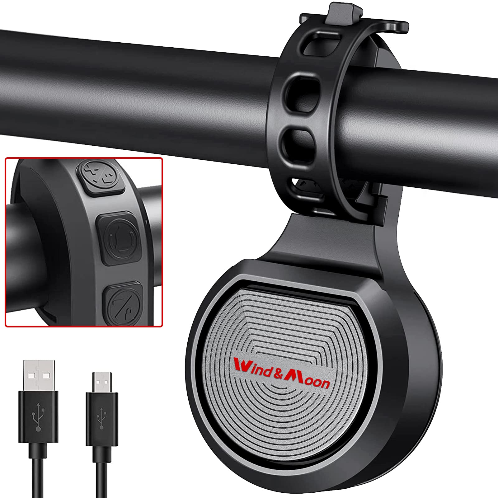 Photo 1 of Wind&Moon Electronic Scooter Horn 4 Sound Modes with Anti-Theft,Adjustable 130db Cycling Electric Bicycle Horn with Rechargeable Battery, IPX6 Waterproof Bicycle Bell, Mountain Warning Horn