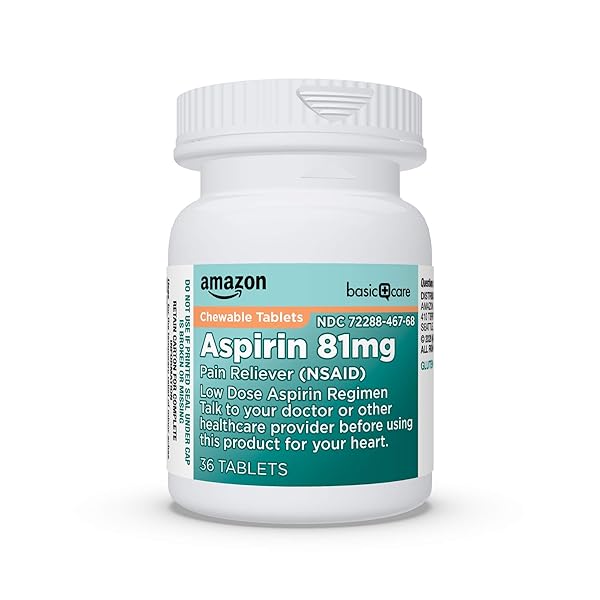 AMAZON BASIC CARE LOW DOSE CHEWABLE ASPIRIN 81 MG TABLETS, PAIN RELIEVER, ORANGE FLAVOR, 36 COUNT
