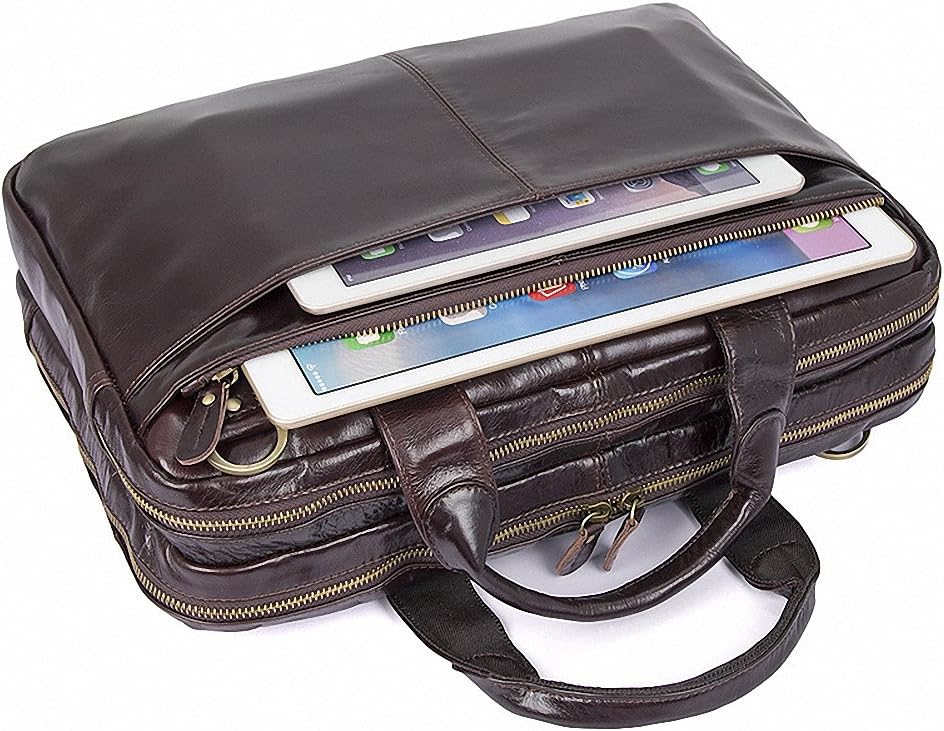 Vintage Slim Multi-Function Briefcase 14 15.6 Inch Laptop Bag,4 Colors Available,Acecle Handcrafted Top Cowhide Leather Business Handbag Messenger Shoulder Bag Unisex for Men Women