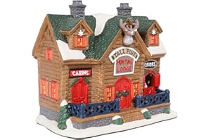 Wonder Solar Gingerbread Christmas Village Ceramic Houses Decorations Indoor 8.5", Lighted Christmas Battery Hunting Lodge Village Sets with Bulb Holiday Home Decor Gift