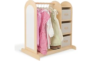 Monläurd® 100% Birch Kids' Dress-Up Closet with Mirror – Montessori Kids Armoire & Wardrobe for Costumes & Clothes, Toddler Furniture, Nursery & Daycare Essentials