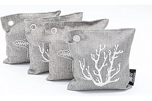 Oasisworks bamboo activated Charcoal Air Purifying Bags (4 Pack), Charcoal Bags Odor Absorber for Home and Car (Pet Friendly) - Charcoal Air Purifier Bags