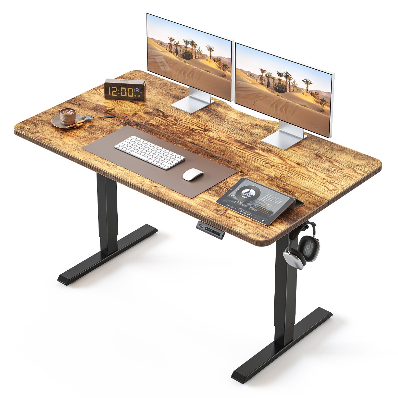 BANTI 48 × 24 Inches Standing Desk, Ergonomic, Electric Height Adjustable, Sit and Stand Up, Computer Office Desk with Splice Board, Black Frame/Rustic Brown Top Image