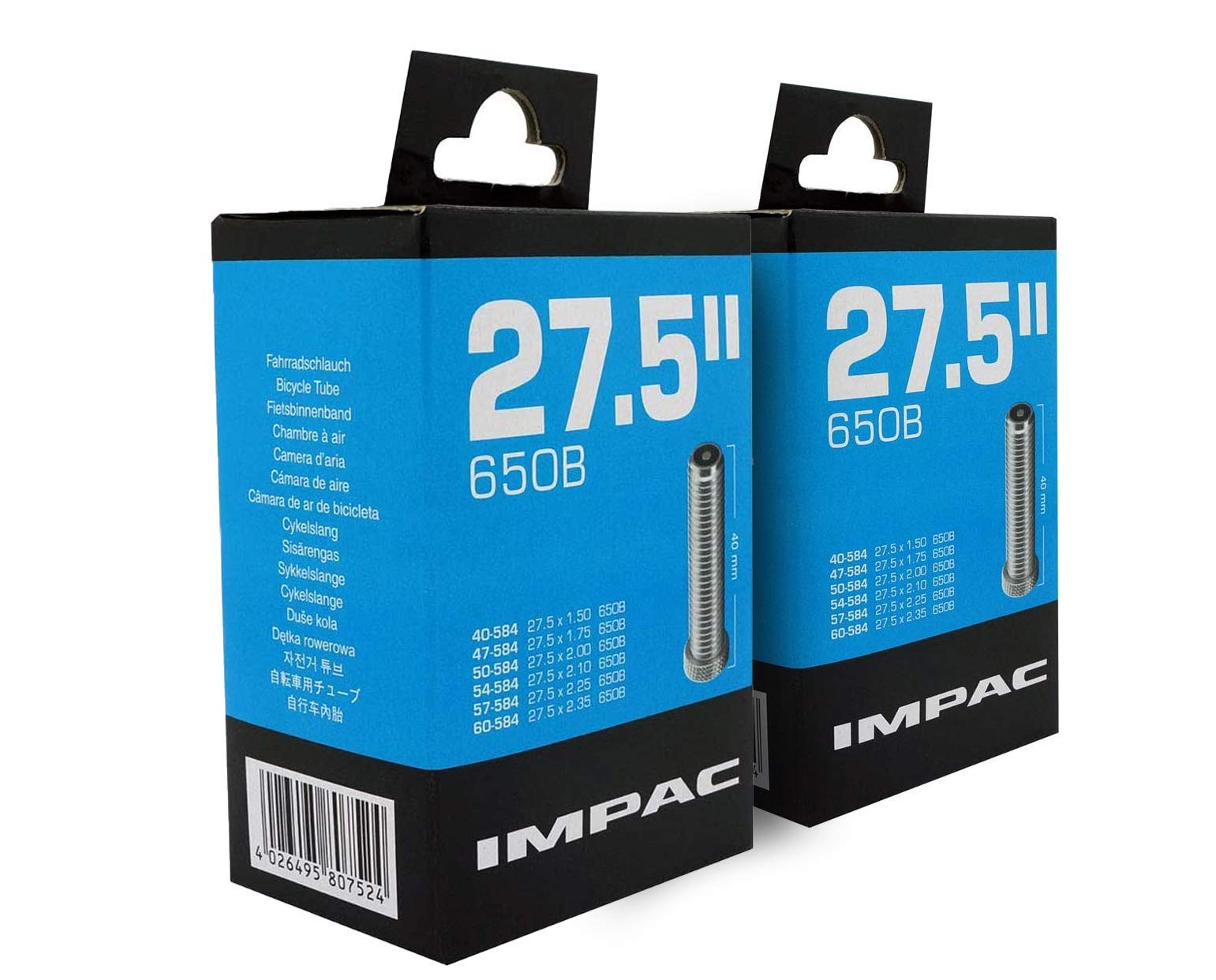 Impac 2pk Cycle Tubes 27.5" (650b) Schrader Valve 27.5 x 1.50-2.35/40-584 - 60-584 for Mountain bikes