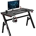 Gaming Computer Desk Home Office Desk Extra Large Modern Ergonomic Black PC Carbon Fiber Writing Desk Table with Cup Holder Headphone Hook