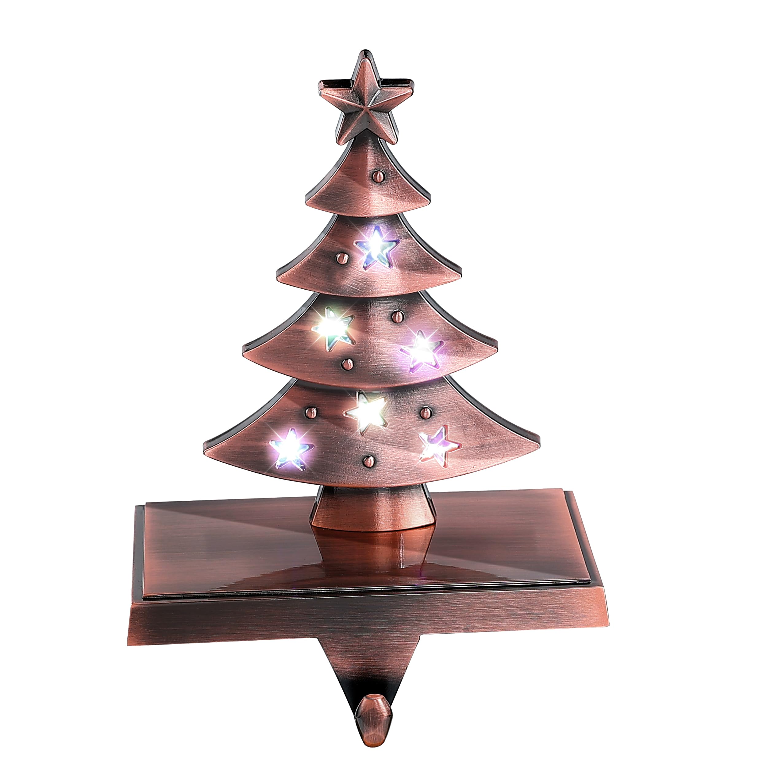 Photo 1 of **INCOMPLETE, SEE NOTES** Amooca Christmas Stocking Holders Non-Slip Metal Hooks LED Lights Tree Decor Fireplace Mantle Stocking Hanger for Party Decorations (Bronze)